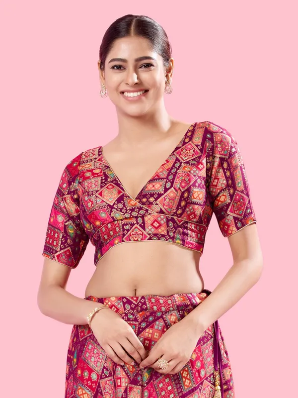 Magenta brocade printed blouse