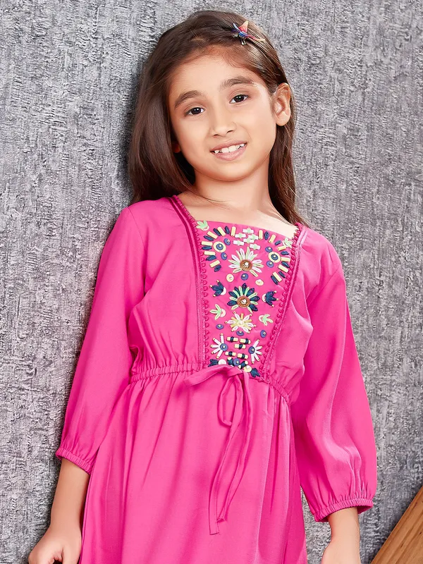 Magenta casual look cotton frock