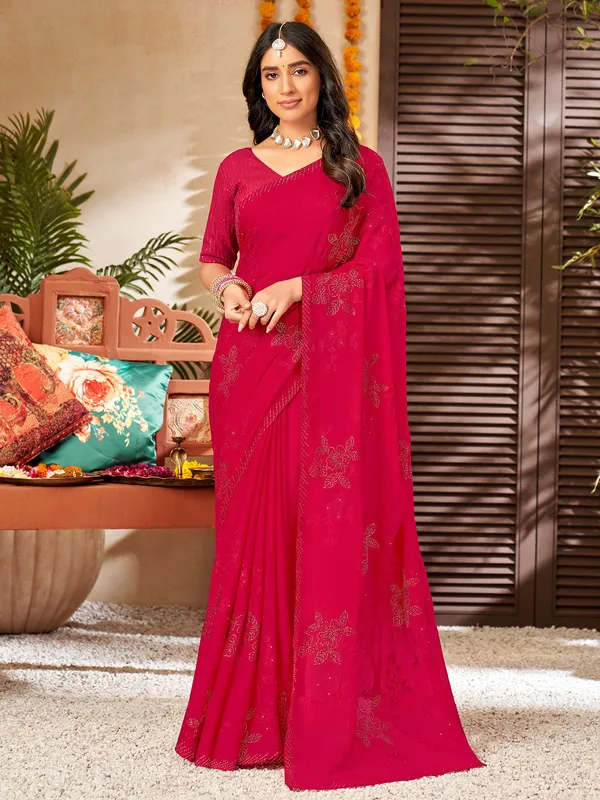Magenta chiffon saree for wedding