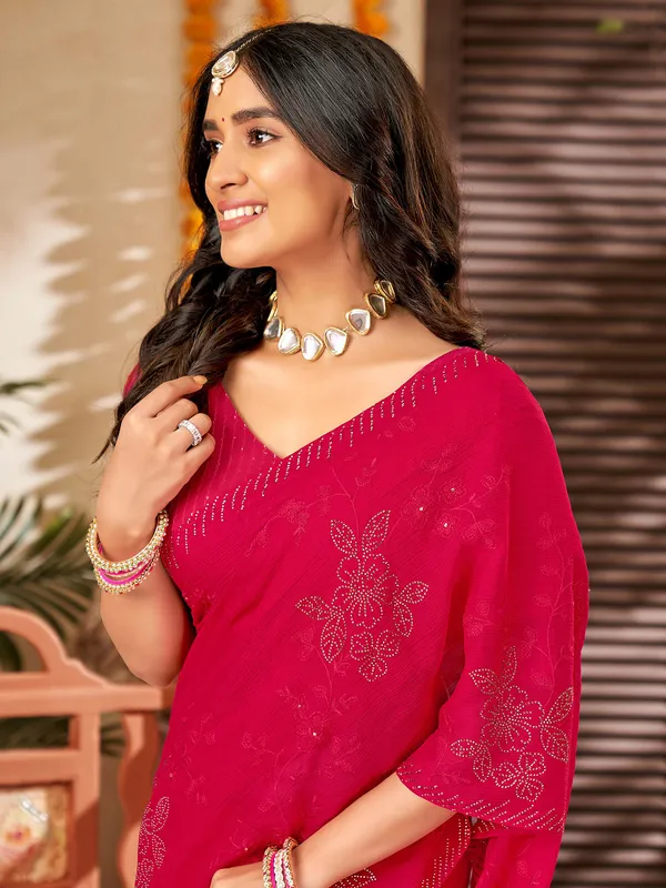 Magenta chiffon saree for wedding