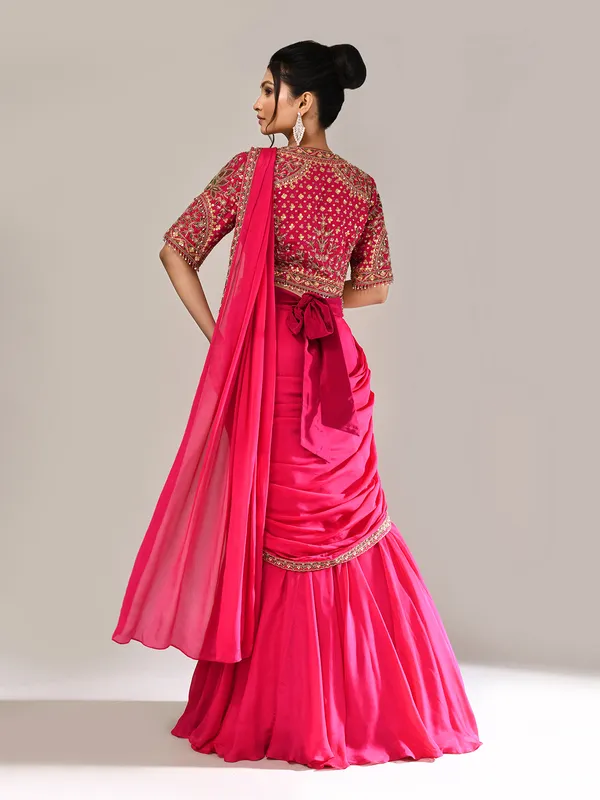 Magenta chiffon silk resham work lehenga choli