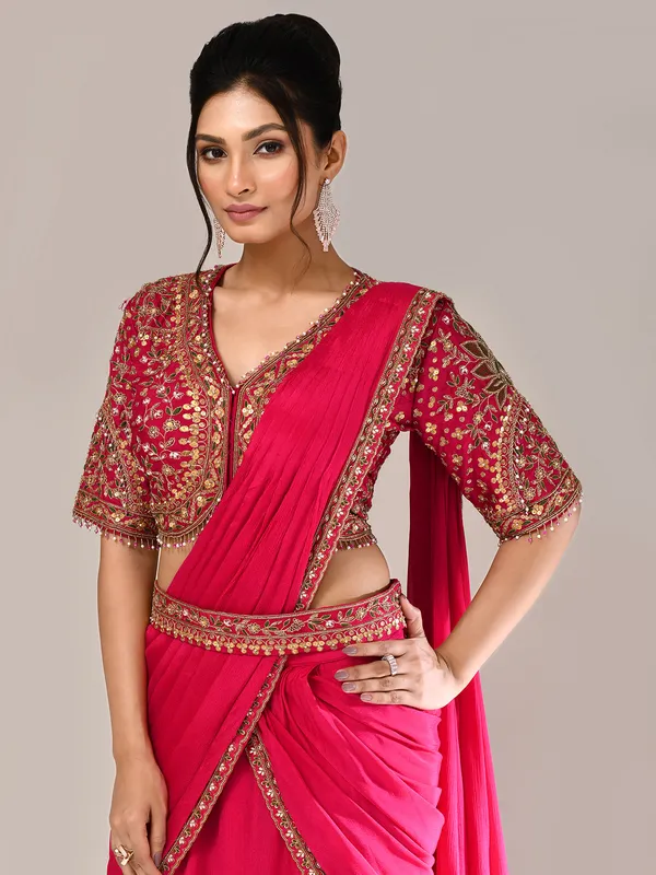 Magenta chiffon silk resham work lehenga choli