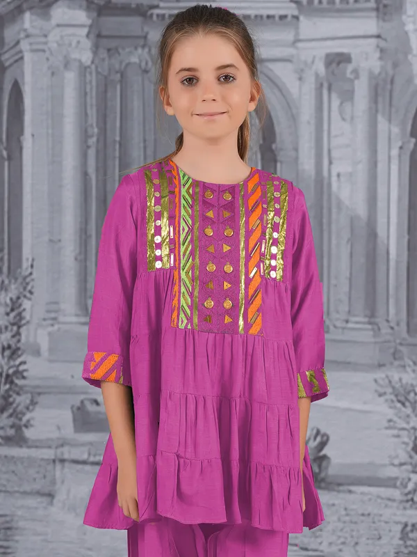 Magenta cotton co-ord set for girls