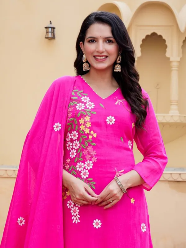 Magenta cotton festive kurti set