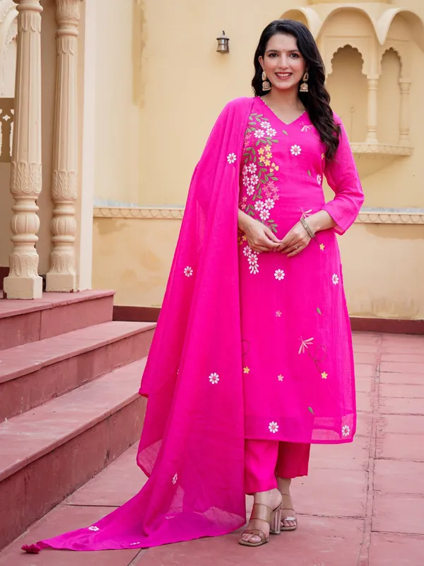 Magenta cotton festive kurti set