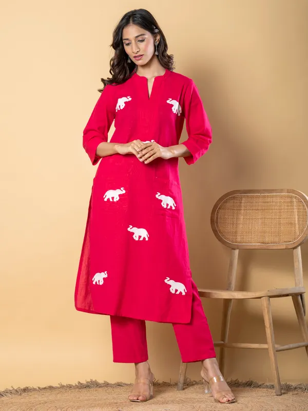 Magenta cotton kurti set for festival