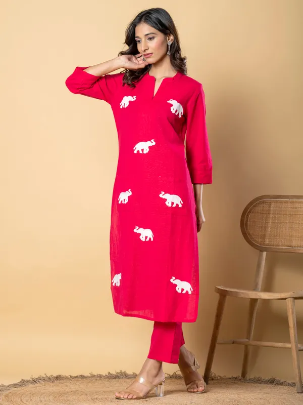 Magenta cotton kurti set for festival