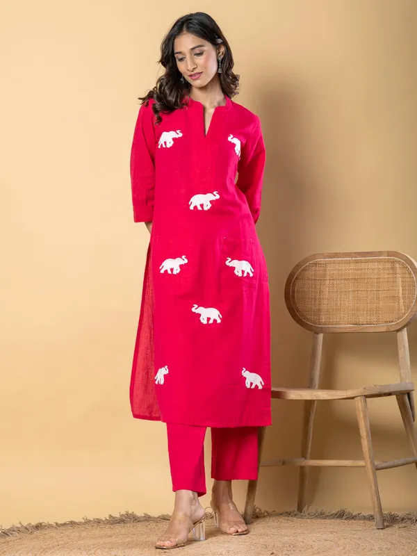Magenta cotton kurti set for festival