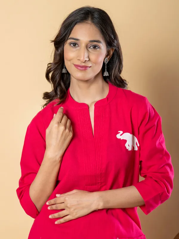 Magenta cotton kurti set for festival