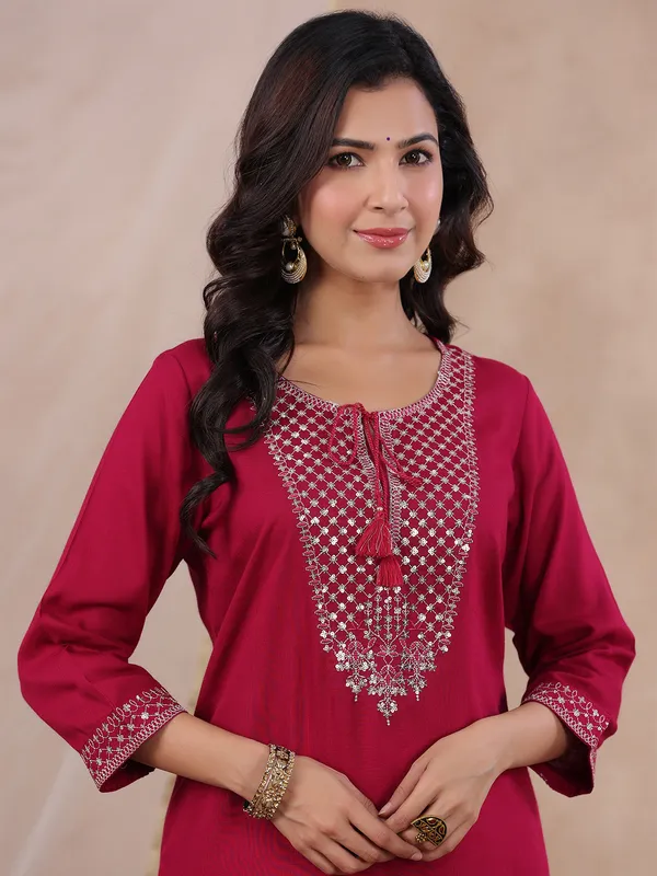 Magenta cotton palazzo set for casual