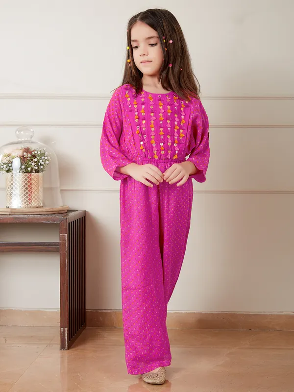 Magenta cotton printed jumpsuit