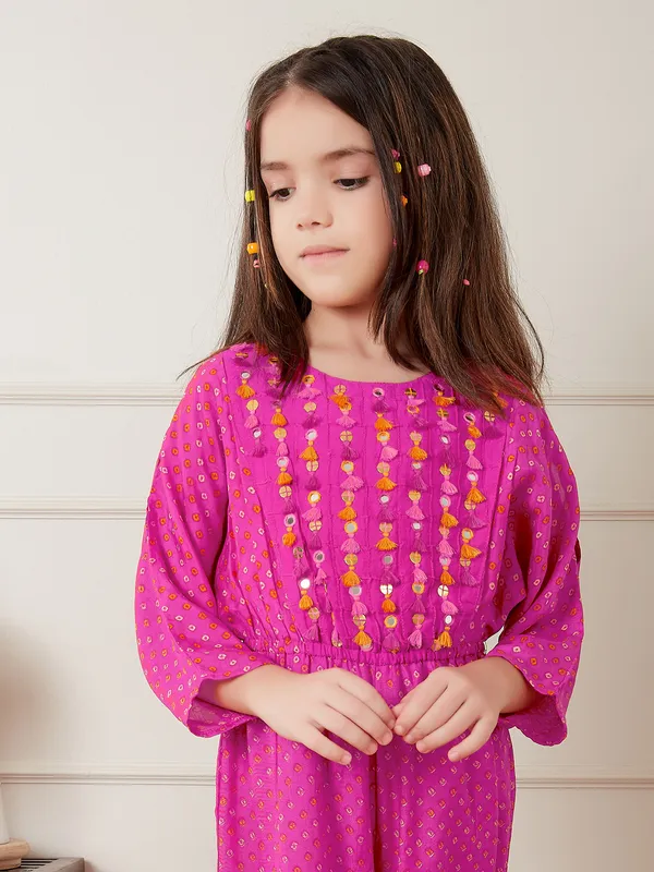 Magenta cotton printed jumpsuit