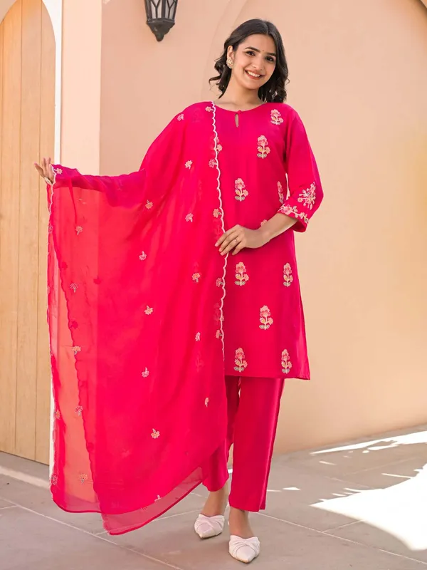 Magenta cotton silk kurti set for women