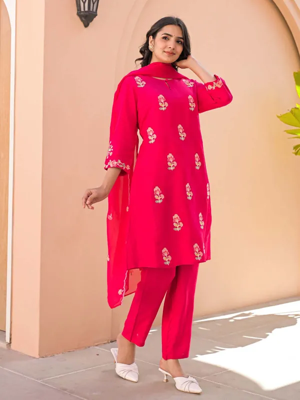 Magenta cotton silk kurti set for women