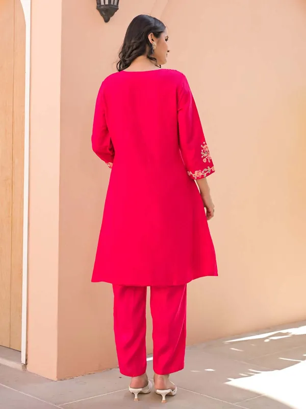 Magenta cotton silk kurti set for women