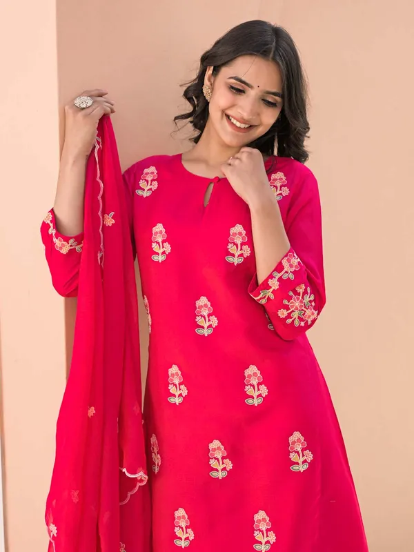 Magenta cotton silk kurti set for women
