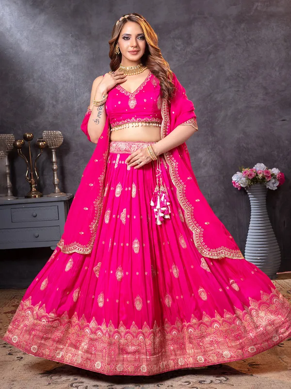 Magenta crepe silk lehenga choli with dupatta