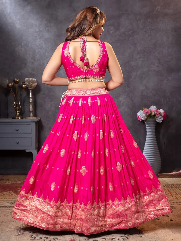 Magenta crepe silk lehenga choli with dupatta