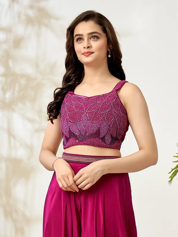 Magenta dazzling cutdana crepe silk palazzo suit