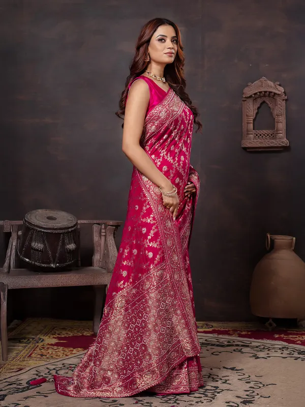 Magenta dola silk saree with beads work