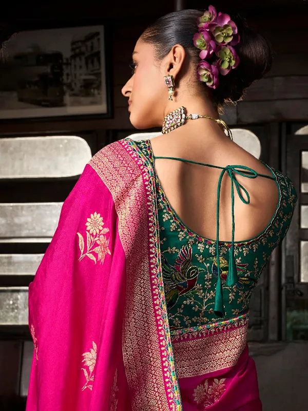 Magenta dola silk saree with contrast green border