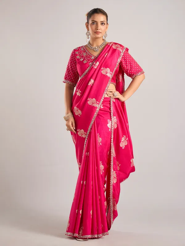 Magenta dola silk saree with sequin detailing