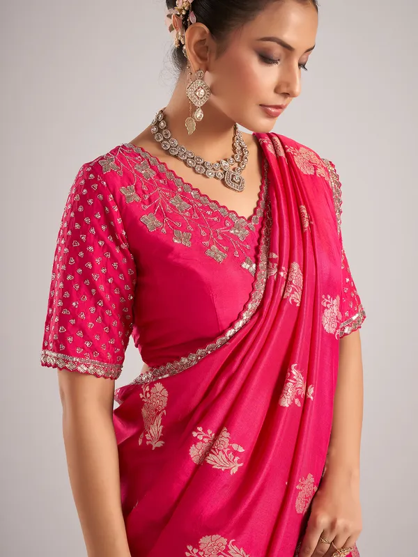 Magenta dola silk saree with sequin detailing