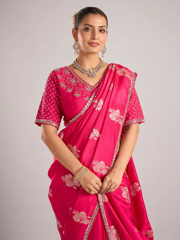 Magenta dola silk saree with sequin detailing