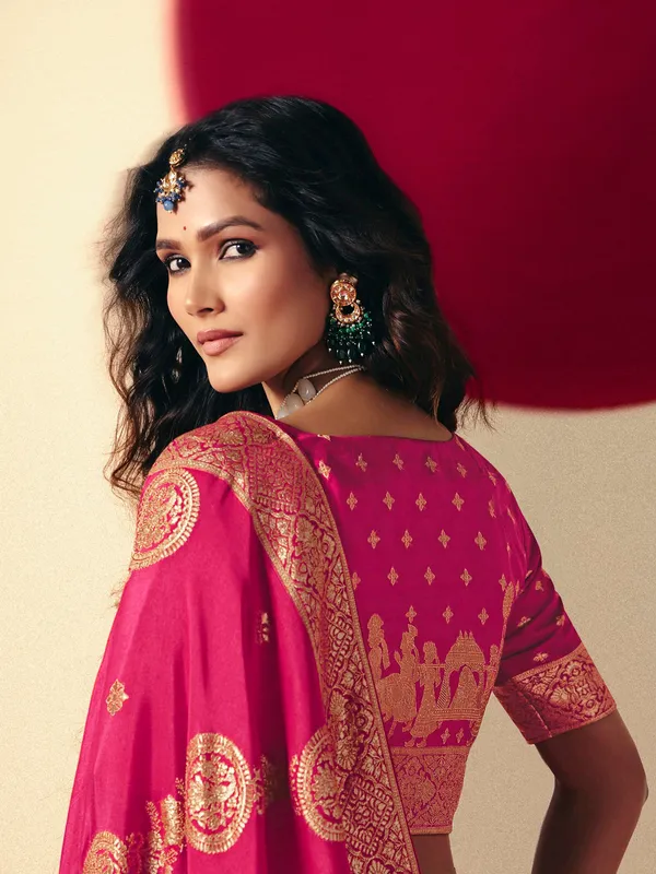 Magenta  dola silk zari weaving saree