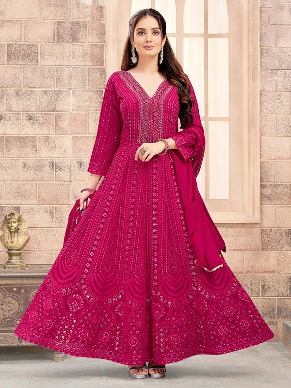 Magenta embroidery anarkali suit in georgette