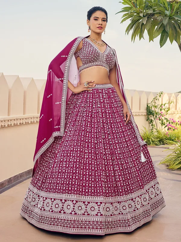 Magenta embroidery georgette lehenga choli