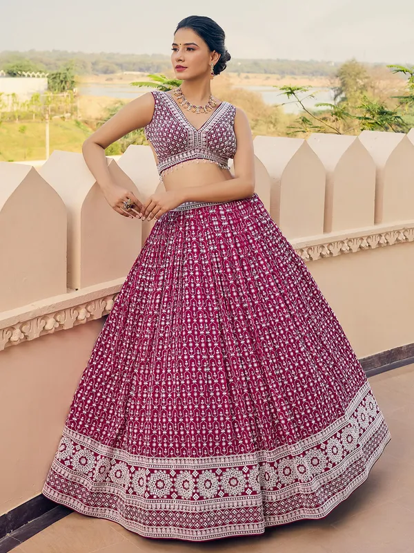 Magenta embroidery georgette lehenga choli