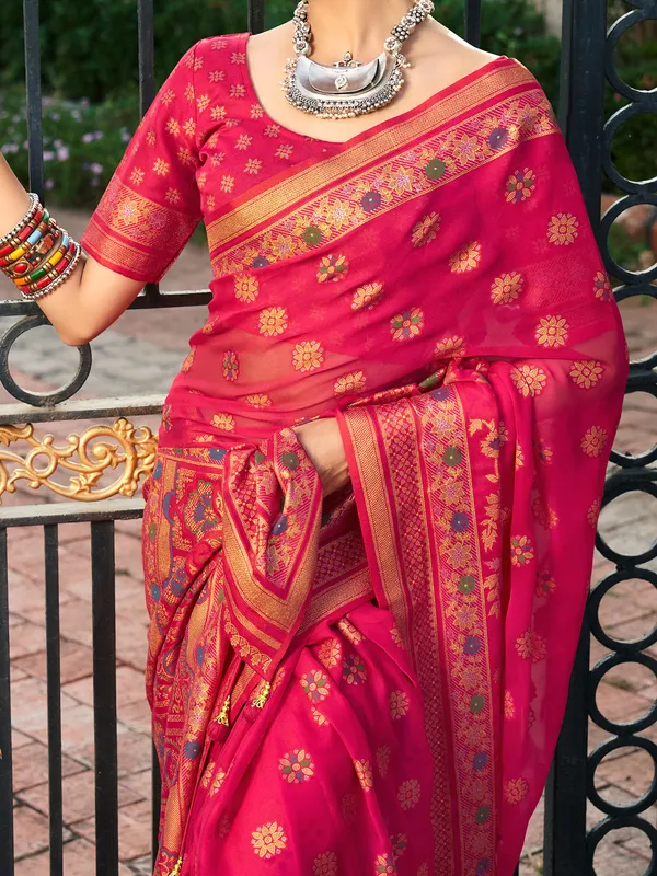 Magenta festive wear georgette saree for women