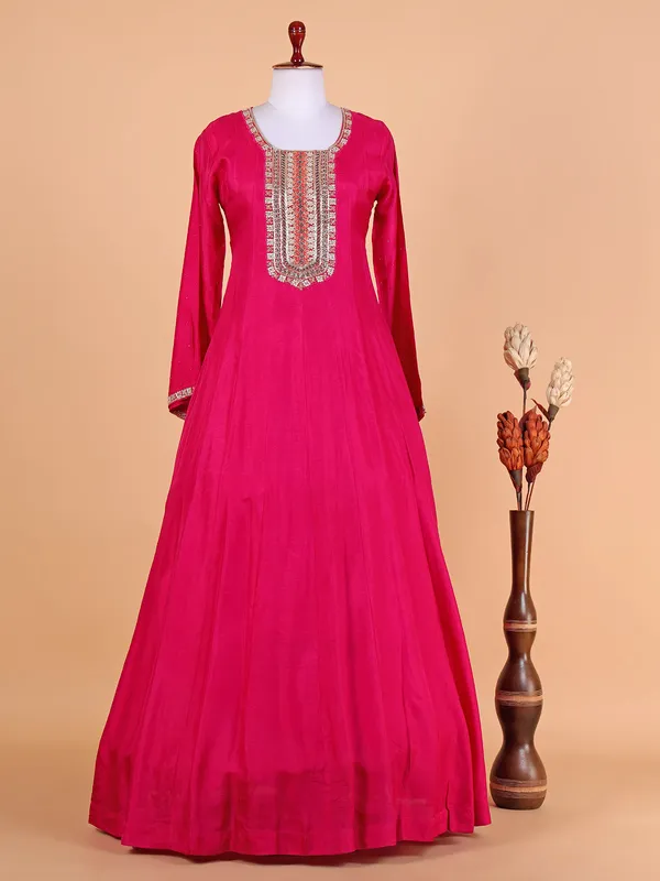 Magenta floor length suit with zari work dupatta