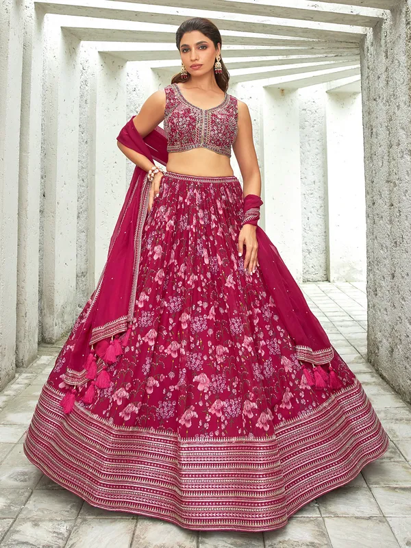 Magenta floral printed lehenga choli
