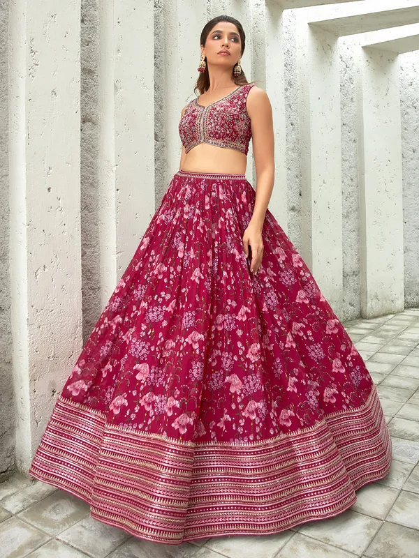 Magenta floral printed lehenga choli