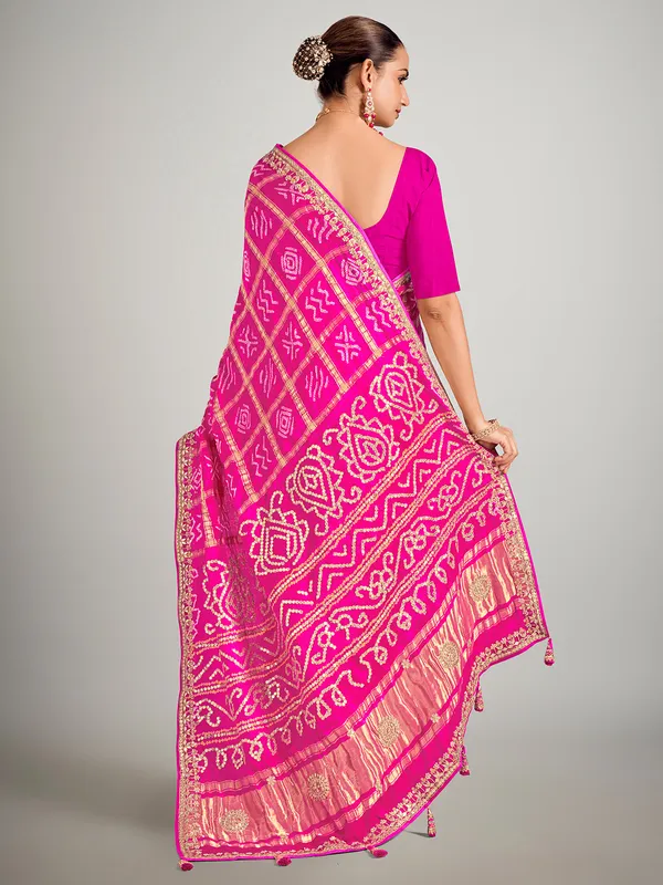 Magenta gajji silk saree in bandhej printed