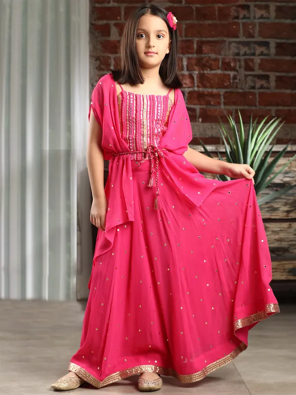 Magenta georgette jacket style indowestern suit
