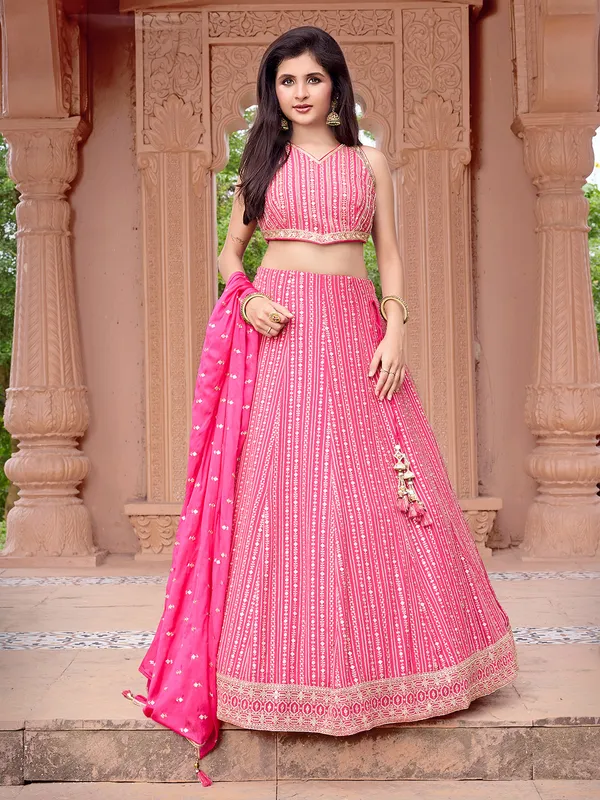 Magenta georgette lehenga choli with sequins shine