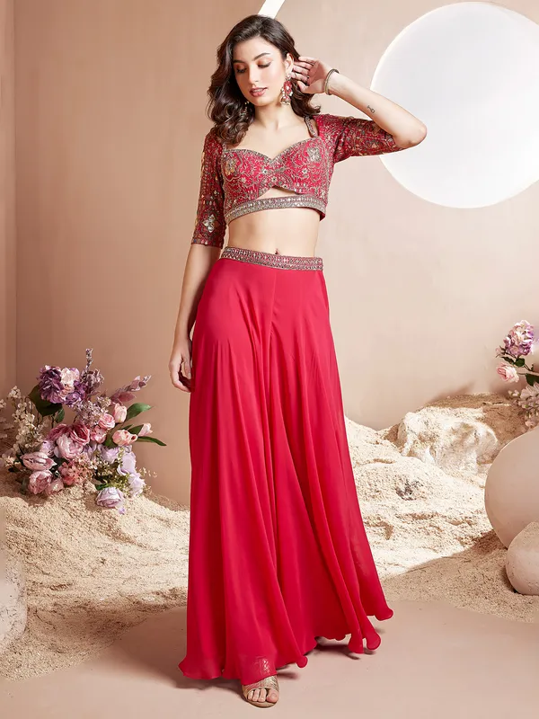 Magenta georgette palazzo suit for women