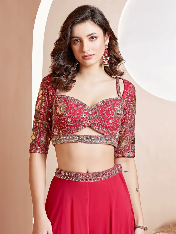 Magenta georgette palazzo suit for women