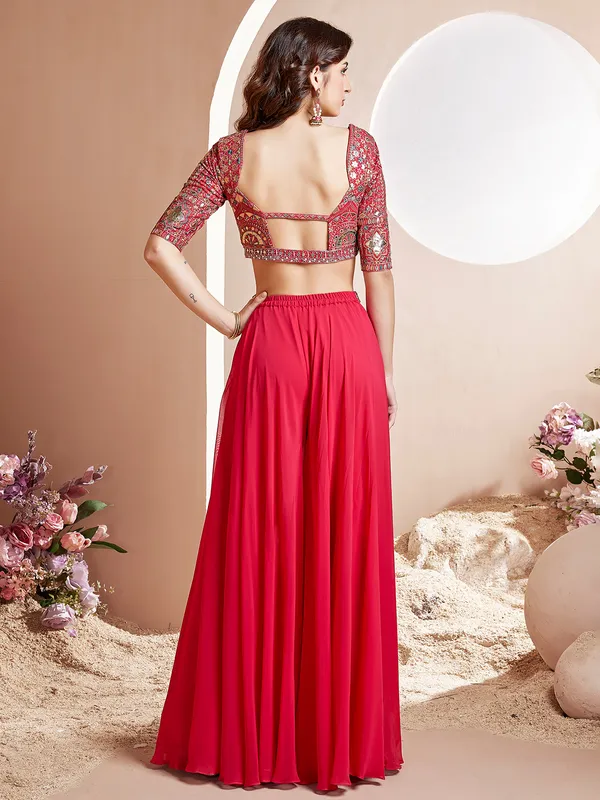 Magenta georgette palazzo suit for women