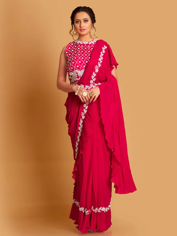 Magenta georgette pre draped saree
