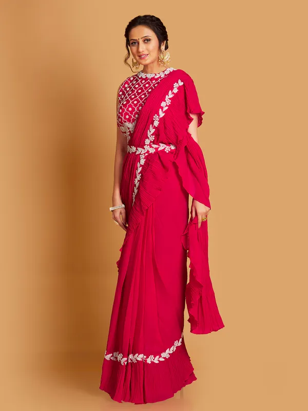 Magenta georgette pre draped saree