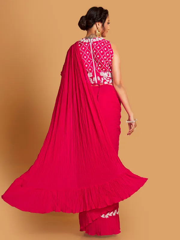 Magenta georgette pre draped saree