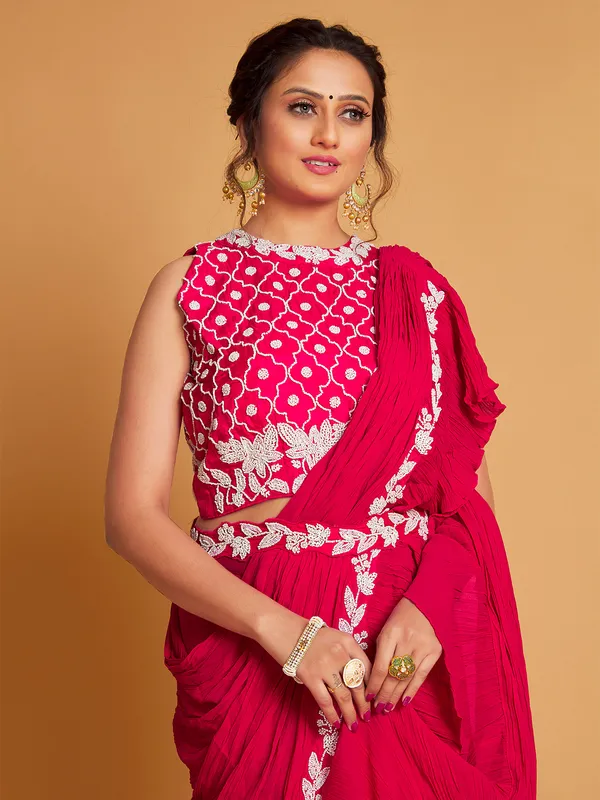 Magenta georgette pre draped saree
