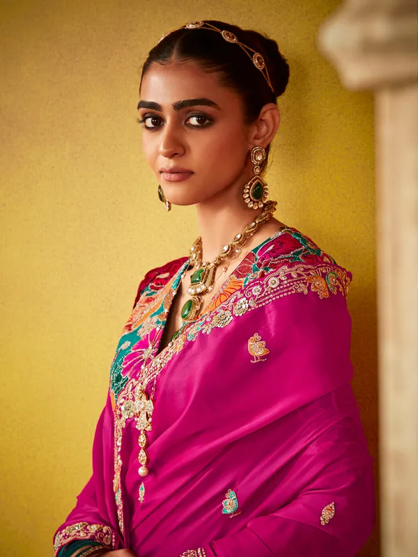 Magenta georgette saree for partywear