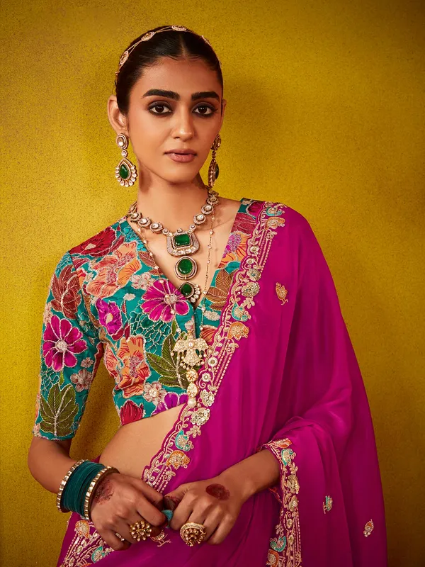 Magenta georgette saree for partywear