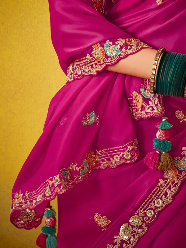 Magenta georgette saree for partywear