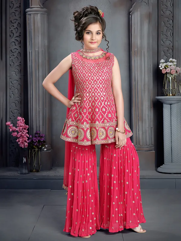 Magenta georgette sharara suit with choker dupatta